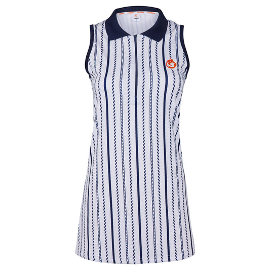 Foxer Women's Navy Blue Stripes White Pro Dress FDRW-CL-007